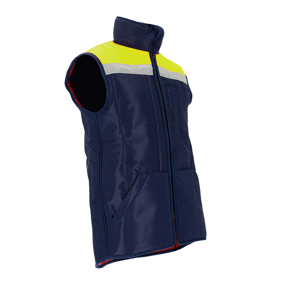 Diepvries bodywarmer Classic, marine/geel met reflectie